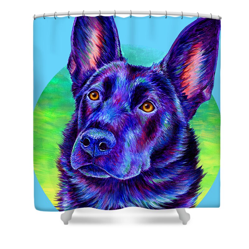 German Shepherd Shower Curtain featuring the painting Colorful Black German Shepherd Dog by Rebecca Wang
