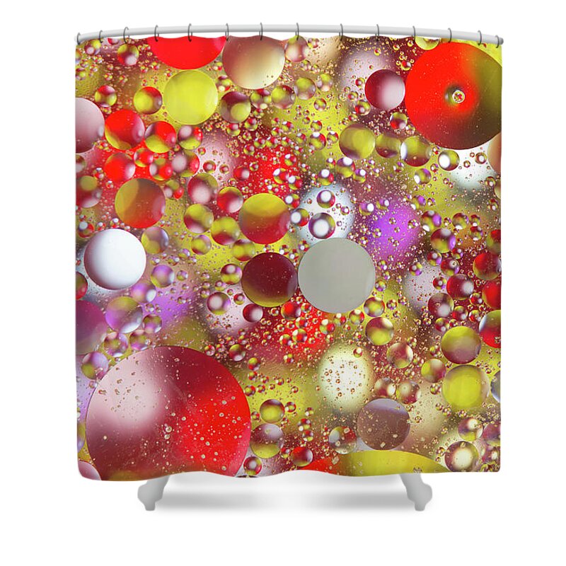 Abstract Shower Curtain featuring the photograph Colorful Bubbles in Oily Water by Charles Floyd