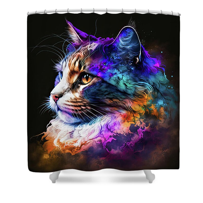 Cat Shower Curtain featuring the digital art Colorful Cat Portrait 03 by Matthias Hauser