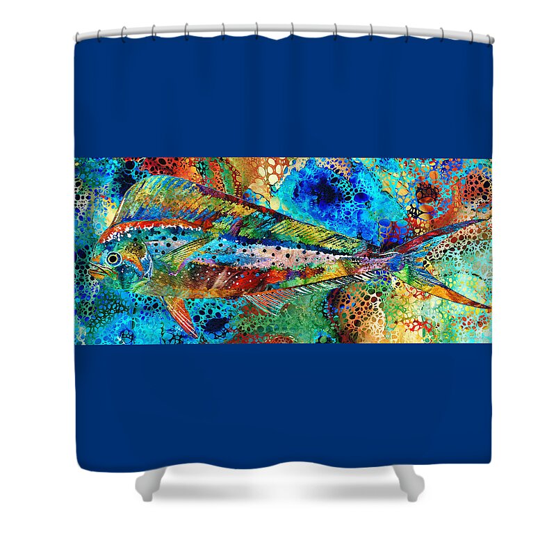 Fish Shower Curtain featuring the painting Colorful Dolphin Fish - Hidden Gem by Sharon Cummings