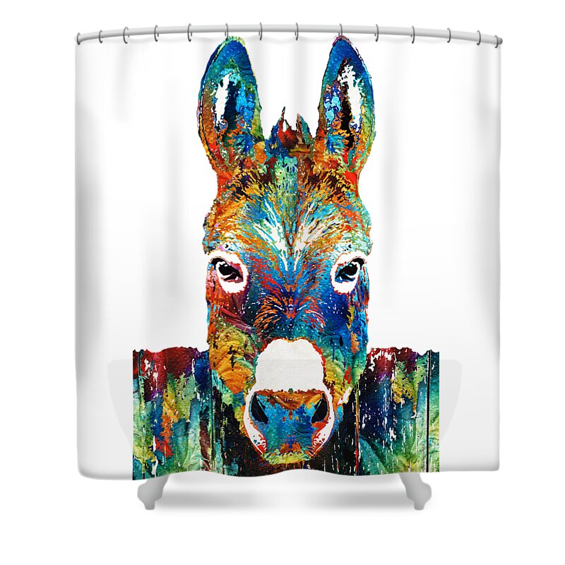Donkey Shower Curtain featuring the painting Colorful Donkey Art - Mr. Personality - By Sharon Cummings by Sharon Cummings