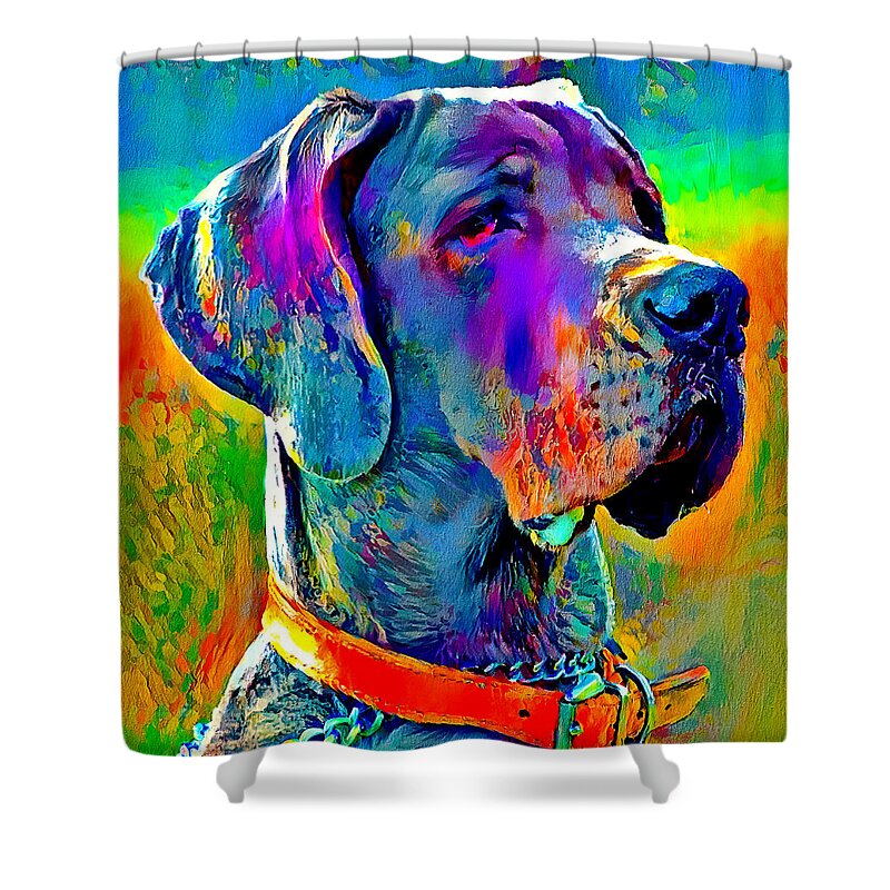 Great Dane Shower Curtain featuring the digital art Colorful Great Dane portrait - digital painting by Nicko Prints