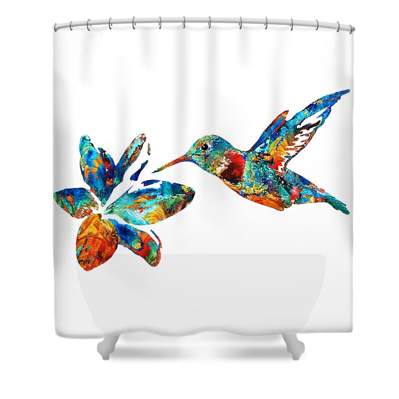 Hummingbird Shower Curtain featuring the painting Colorful Hummingbird Art by Sharon Cummings by Sharon Cummings