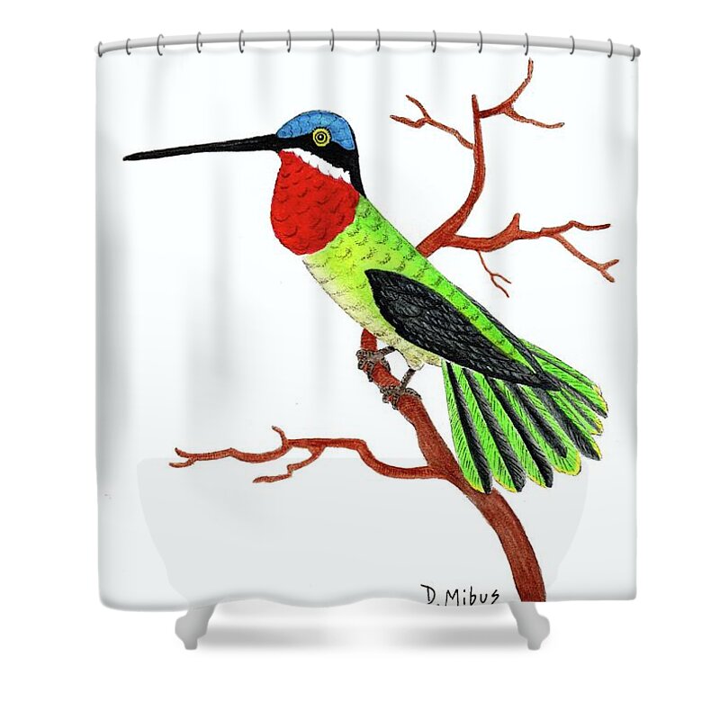 Hummingbird Shower Curtain featuring the painting Colorful Hummingbird Day 4 Challenge by Donna Mibus