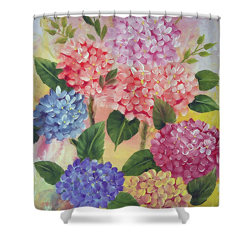 Hydrangeas Shower Curtain featuring the painting Colorful Hydrangeas by Jimmie Bartlett