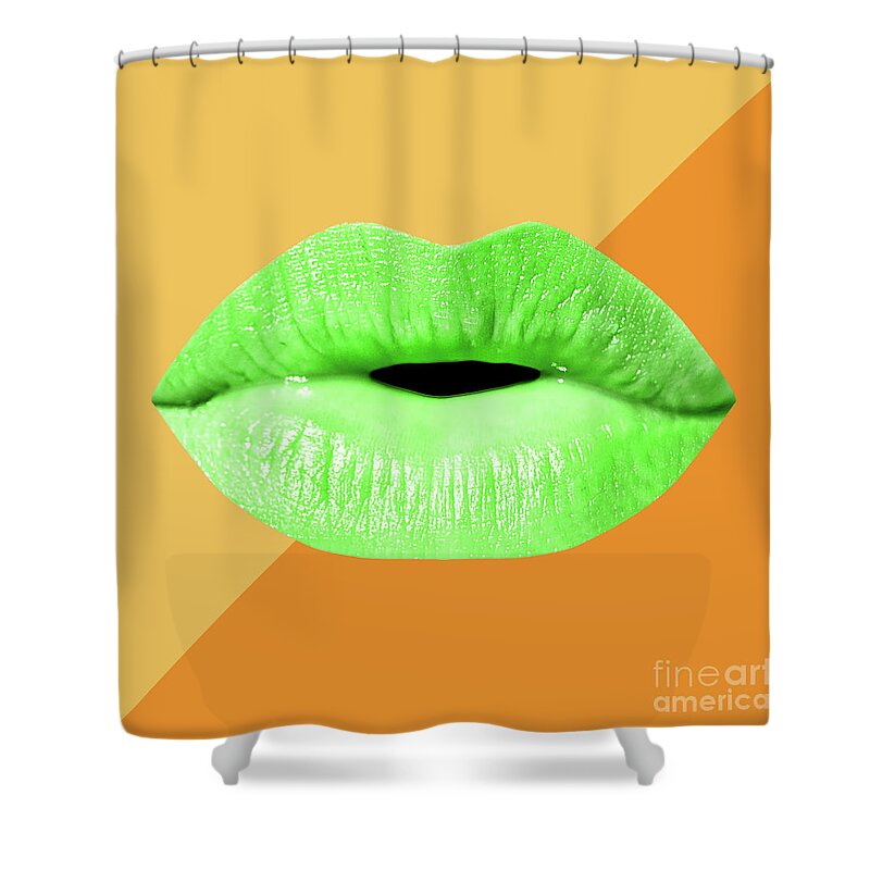 Lips Shower Curtain featuring the mixed media Colorful Lips Mask - Green by Chris Andruskiewicz