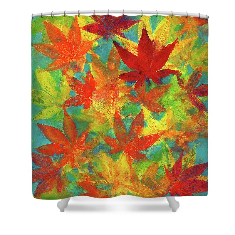 Colorful Shower Curtain featuring the painting Colorful maple leaves by Karen Kaspar