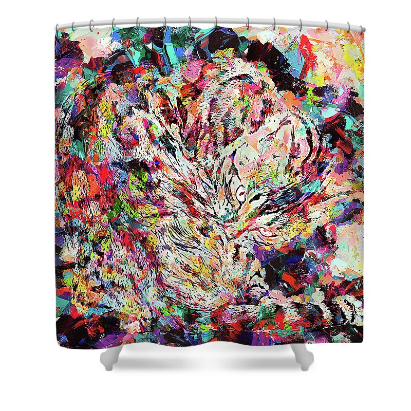 Bengal Shower Curtain featuring the painting Colorful Painting Bengal Cat by Custom Pet Portrait Art Studio