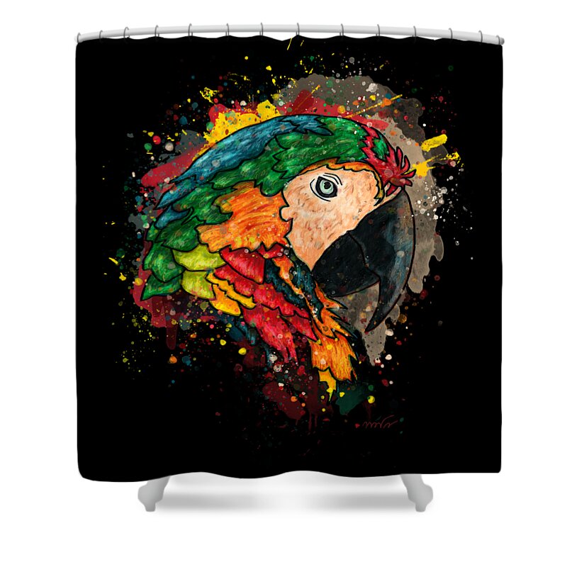 Parrot Shower Curtain featuring the painting Colorful parrot head painting, Macaw parrot by Nadia CHEVREL