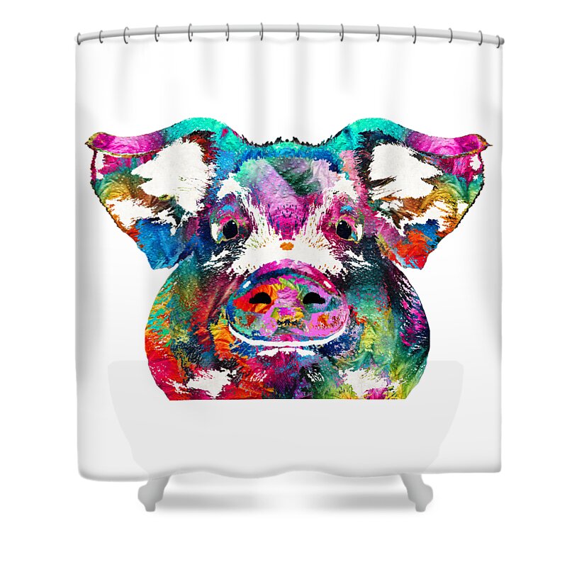 Pig Shower Curtain featuring the painting Colorful Pig Art - Squeal Appeal - By Sharon Cummings by Sharon Cummings