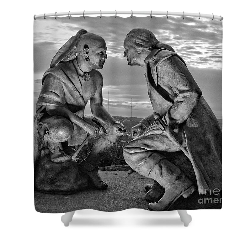Mt Washington Shower Curtain featuring the photograph Colorful Pittsburgh Stare Down Sunrise Black And White by Adam Jewell