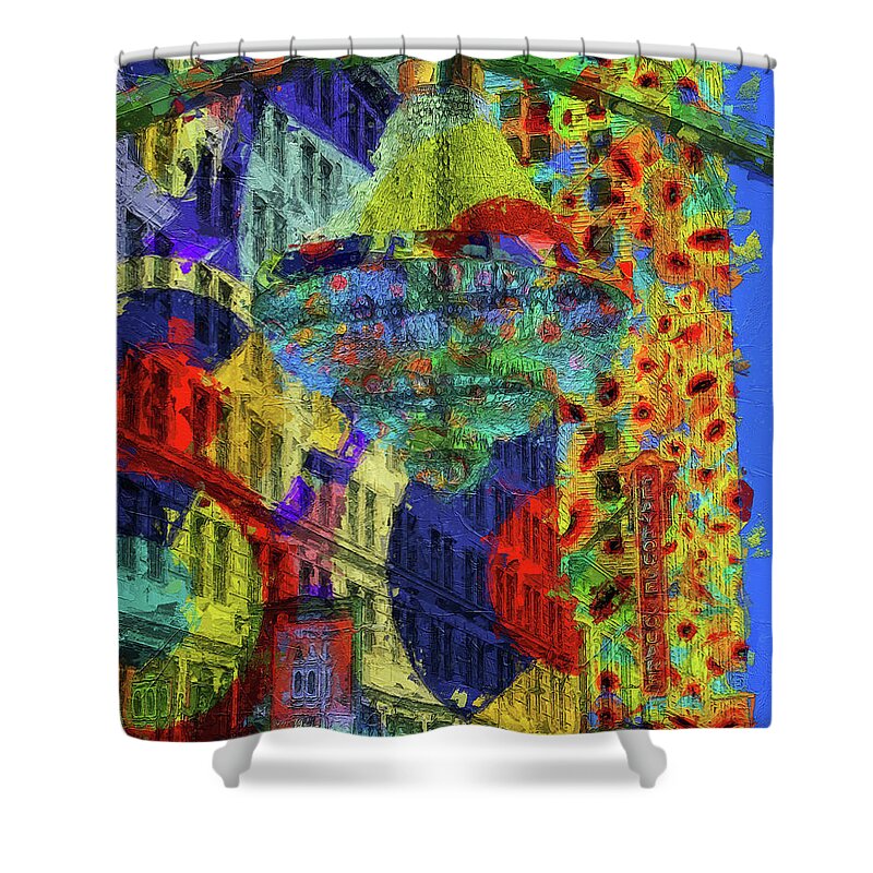 Colorful Playhouse Square Shower Curtain featuring the painting Colorful Playhouse Square by Dan Sproul