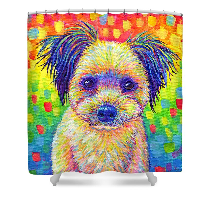 Dog Shower Curtain featuring the painting Cute Rainbow Dog by Rebecca Wang