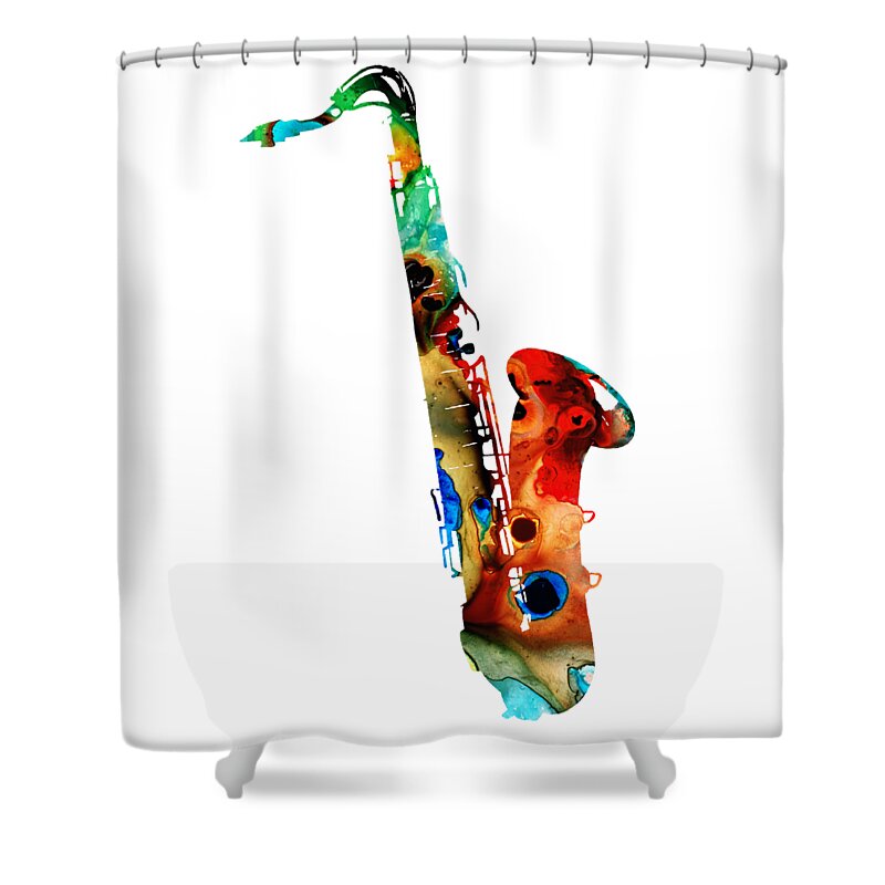 Saxophone Shower Curtain featuring the painting Colorful Saxophone by Sharon Cummings by Sharon Cummings