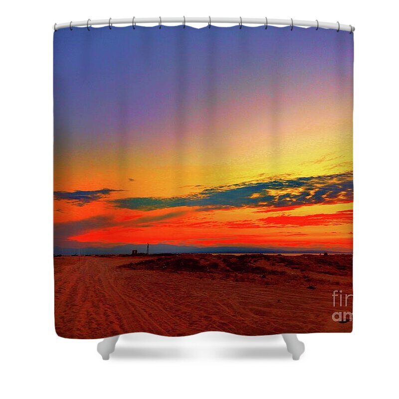 Colorful Sunset Over The Beach Shower Curtain featuring the photograph Colorful Sunset Over The Beach by Leonida Arte
