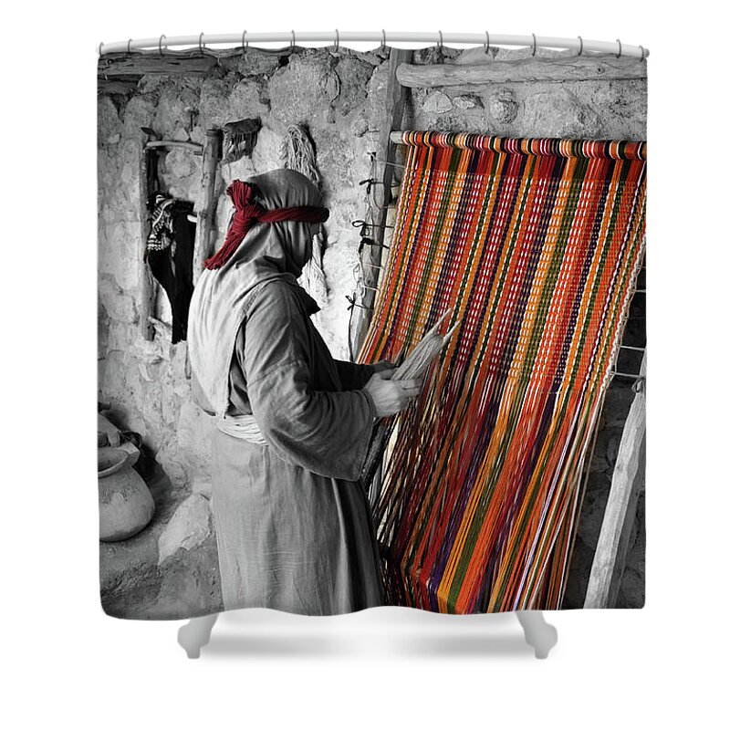Cloth Shower Curtain featuring the photograph Colorful Weaver in Israel by James C Richardson