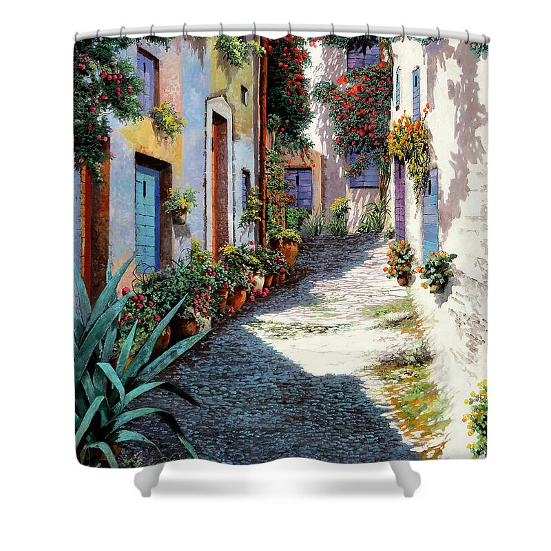 Italian Street Shower Curtain featuring the painting Colori Per Strada by Guido Borelli