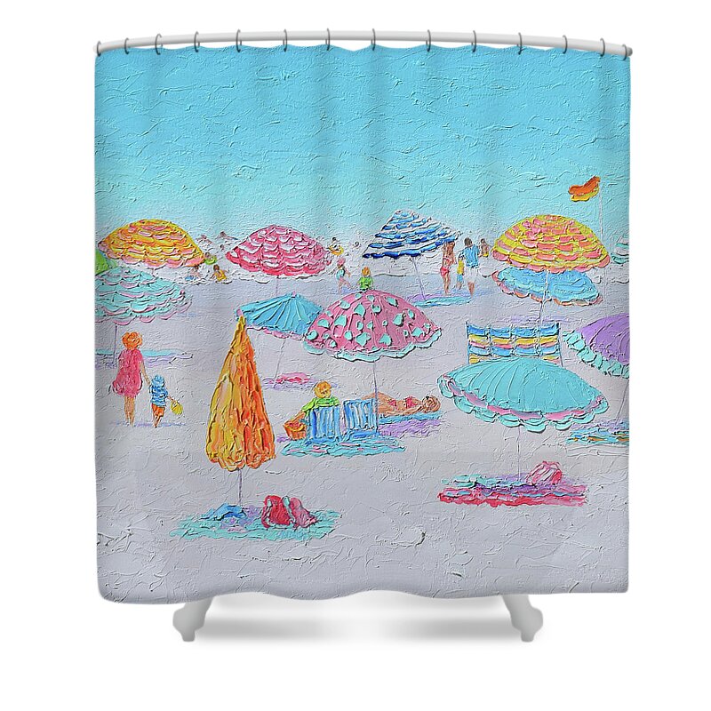 Beach Shower Curtain featuring the painting Colors of a summer day - beach scene by Jan Matson