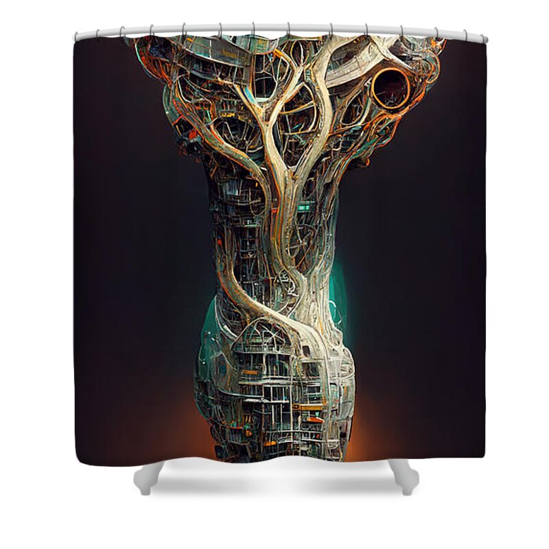 Nature Shower Curtain featuring the painting Colossal Gnarled Tree Roots Arcology Megacity Detai C4c8c68e 146a 47fa B6af Eb1f842e511e by MotionAge Designs