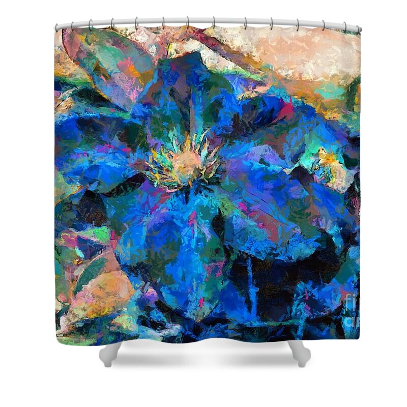 Clematis Shower Curtain featuring the digital art Colourful clematis by Fran Woods