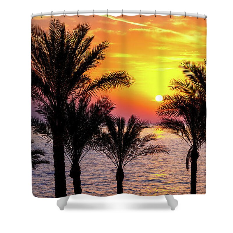 Sunrise Shower Curtain featuring the photograph Colourful sunrise over the red sea by Jane Rix