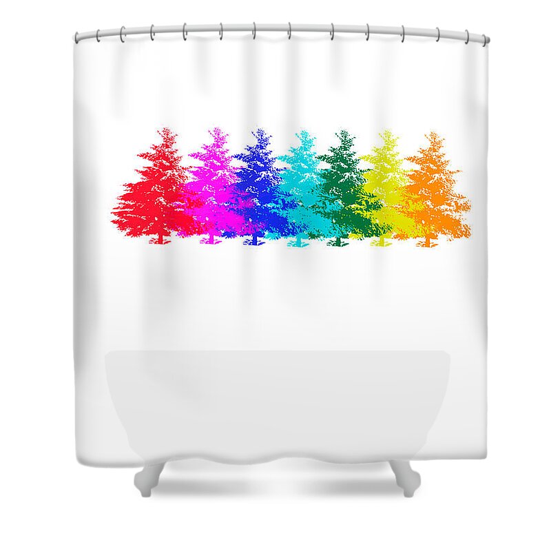 Everygreens Shower Curtain featuring the mixed media Colourful Trees by Moira Law