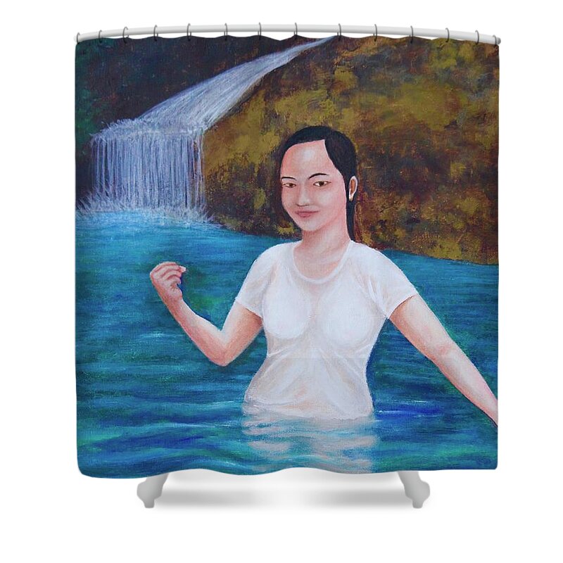 Falls Shower Curtain featuring the painting Come Take a Dip by Cyril Maza