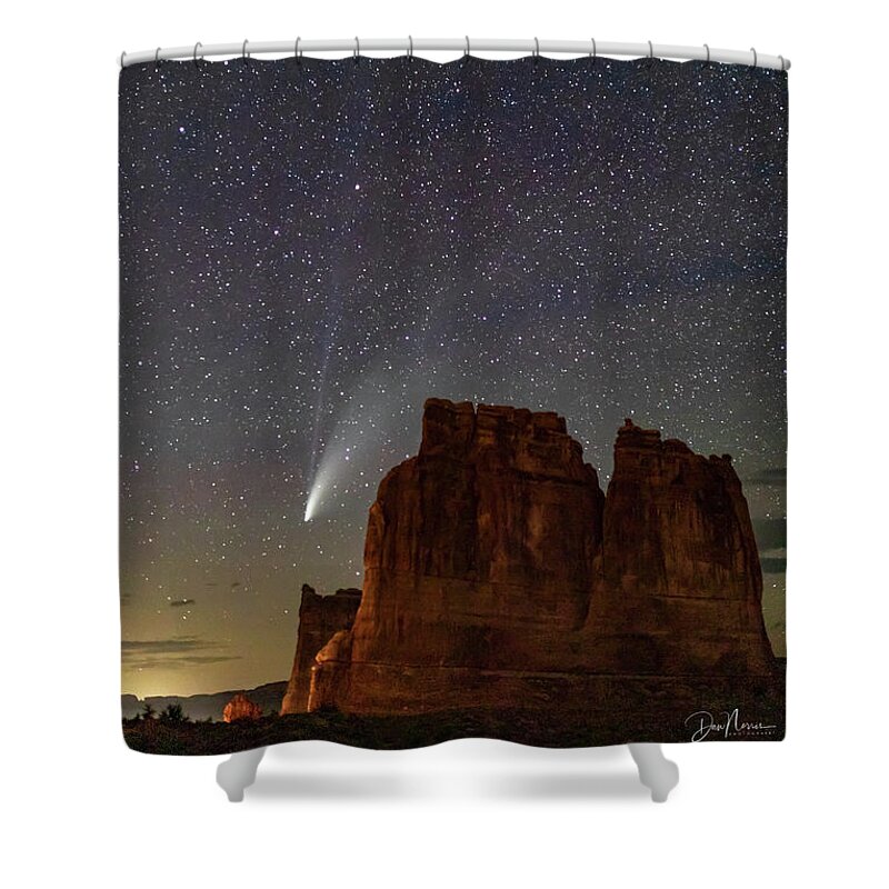 Moab Utah Night Comet Neowise Desert Colorado Plateau Shower Curtain featuring the photograph Comet NEOWISE and The Big Dipper by Dan Norris