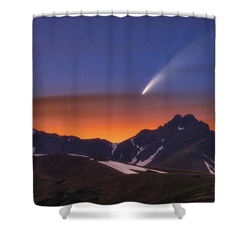 Comet Neowise Shower Curtain featuring the photograph Comet Neowise Over The Citadel by Darren White