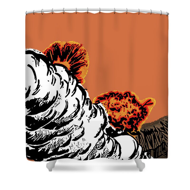 Comic Shower Curtain featuring the drawing Comic Book Explosion by Christina Rick