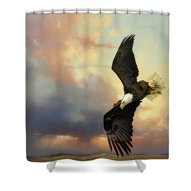 Bald Eagle Shower Curtain featuring the photograph Coming Down To Earth by Jai Johnson