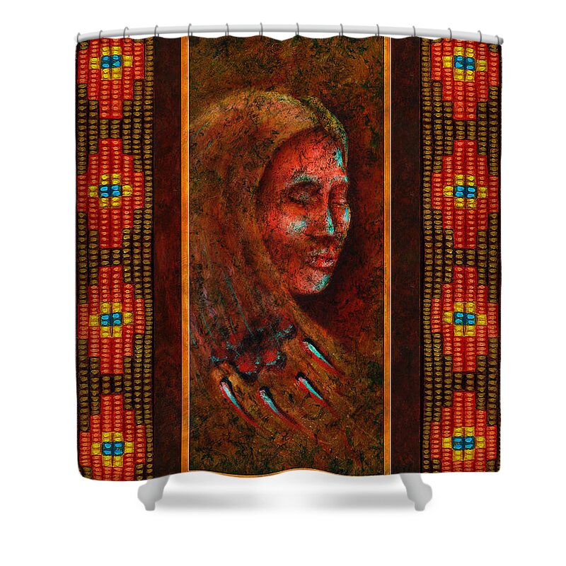 Native American Shower Curtain featuring the painting Coming Together I by Kevin Chasing Wolf Hutchins