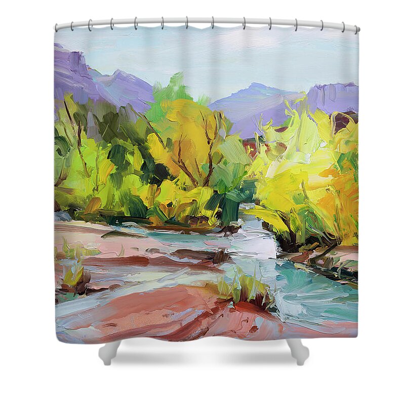 Zion Shower Curtain featuring the painting Coming Together on North Creek by Steve Henderson