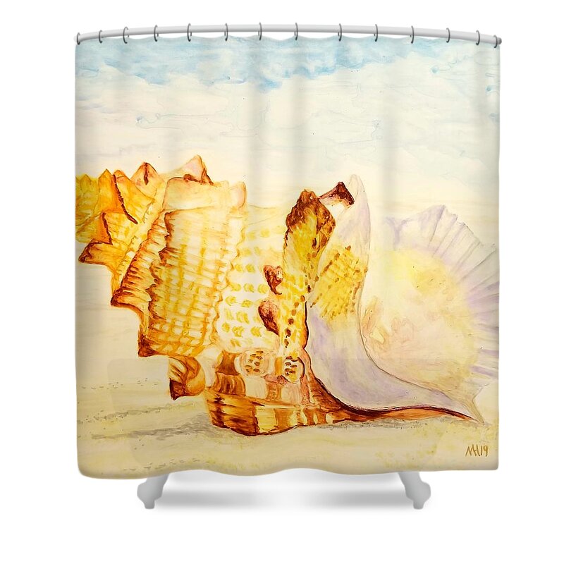 Shell Shower Curtain featuring the painting Conch on the Beach by Monica Habib