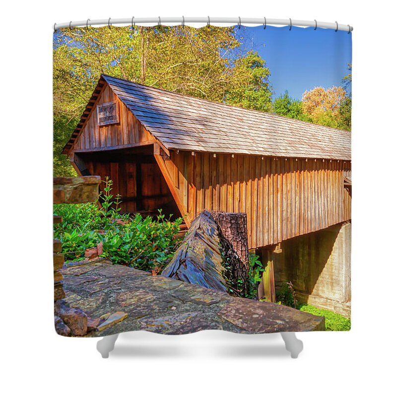 Atlanta Shower Curtain featuring the photograph Concord Covered Bridge Caretaker View by Donna Twiford