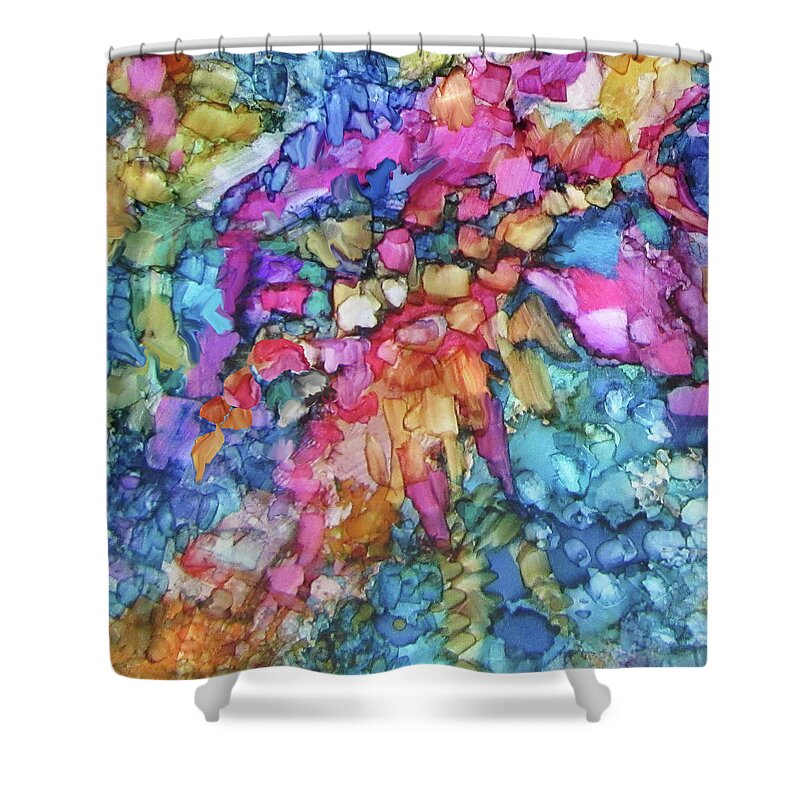 Colorful Confetti Pattern Shower Curtain featuring the painting Confetti Pattern-9-12-21 by Jean Batzell Fitzgerald
