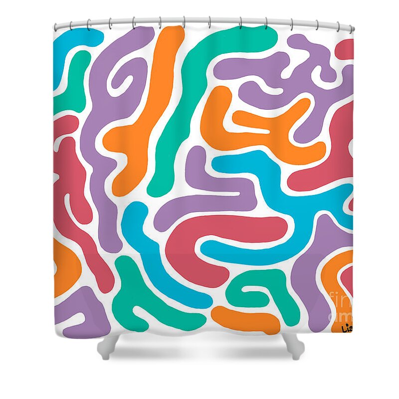 Confetti Shower Curtain featuring the digital art Confetti Streamers by Lisa Sinicki