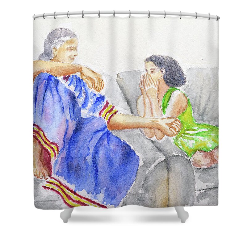 Confidant Shower Curtain featuring the painting Confidant by Uma Krishnamoorthy