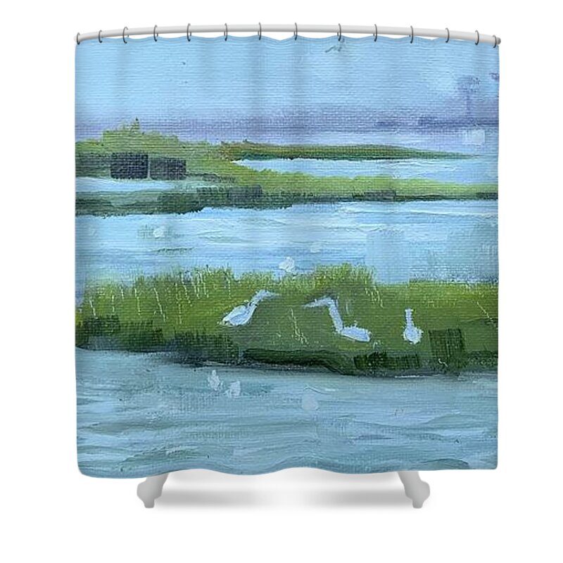 Assateague Shower Curtain featuring the painting Congregation by Maggii Sarfaty