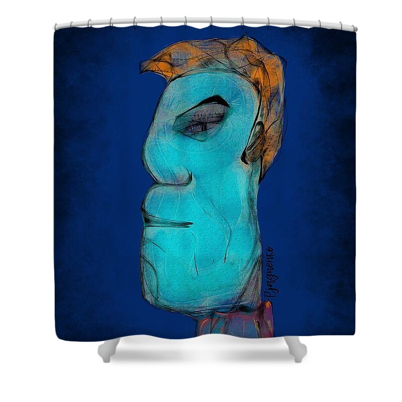 Blue Shower Curtain featuring the digital art Contemplating by Ljev Rjadcenko