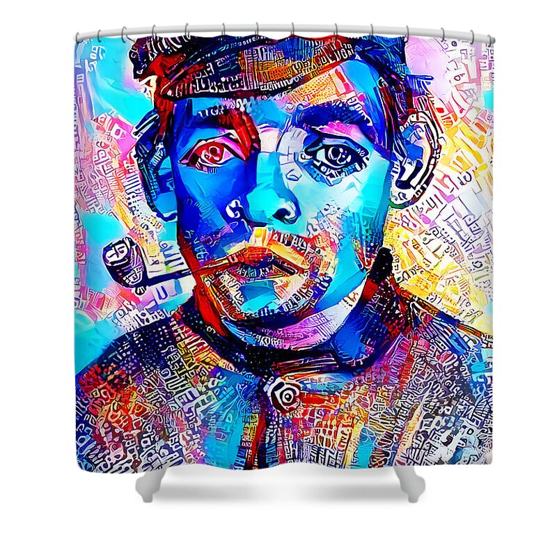 Wingsdomain Shower Curtain featuring the photograph Contemporary Urban Van Gogh Head of a Young Man With A Pipe 20211011 by Wingsdomain Art and Photography