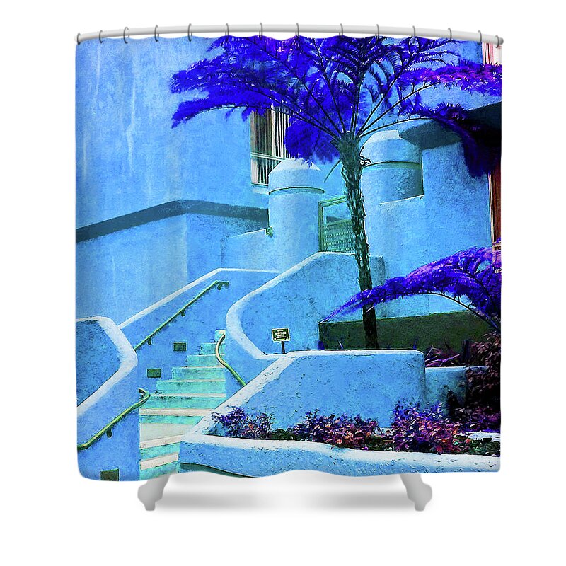 Blue Shower Curtain featuring the photograph Cool Blue Stairway by Andrew Lawrence