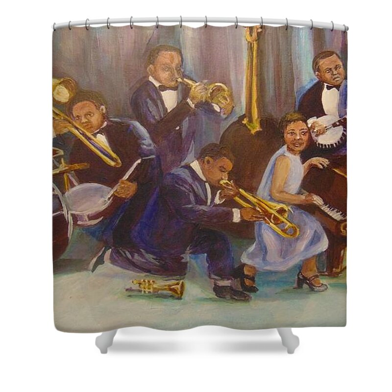 Jazz Shower Curtain featuring the painting Cool Jazz by Saundra Johnson