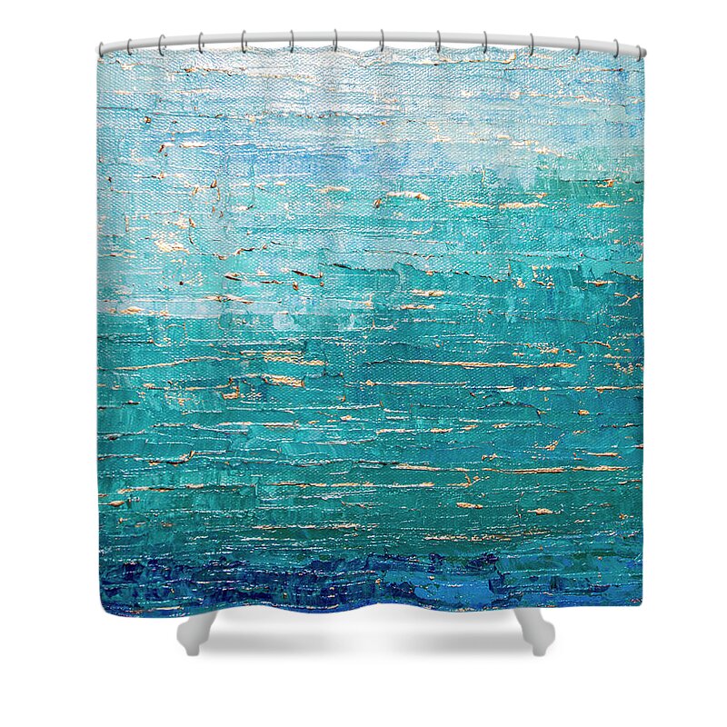Blue Shower Curtain featuring the painting Cooled Blues by Linda Bailey