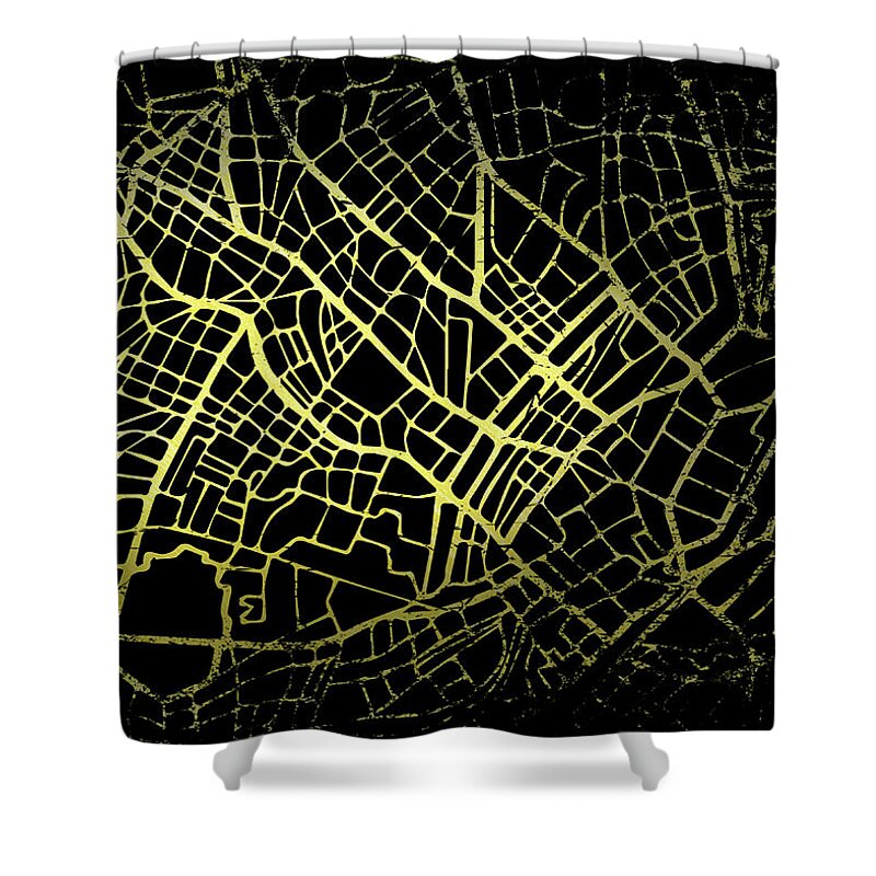 Map Shower Curtain featuring the digital art Copenhagen Map in Gold and Black by Sambel Pedes