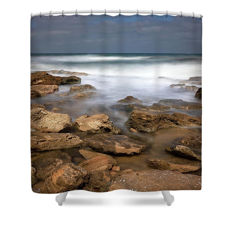 Coquina Rocks Shower Curtain featuring the photograph Coquina Coastline by Art Cole