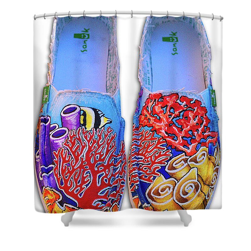 Coral Shower Curtain featuring the painting Coral Reefer Sanuks by Adam Johnson
