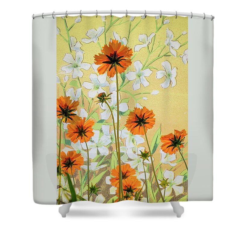Flora Shower Curtain featuring the photograph Coreopsis with French Gypsophile Blanc by Mary Lee Dereske