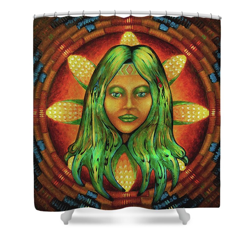 Native American Shower Curtain featuring the painting Corn Maiden by Kevin Chasing Wolf Hutchins