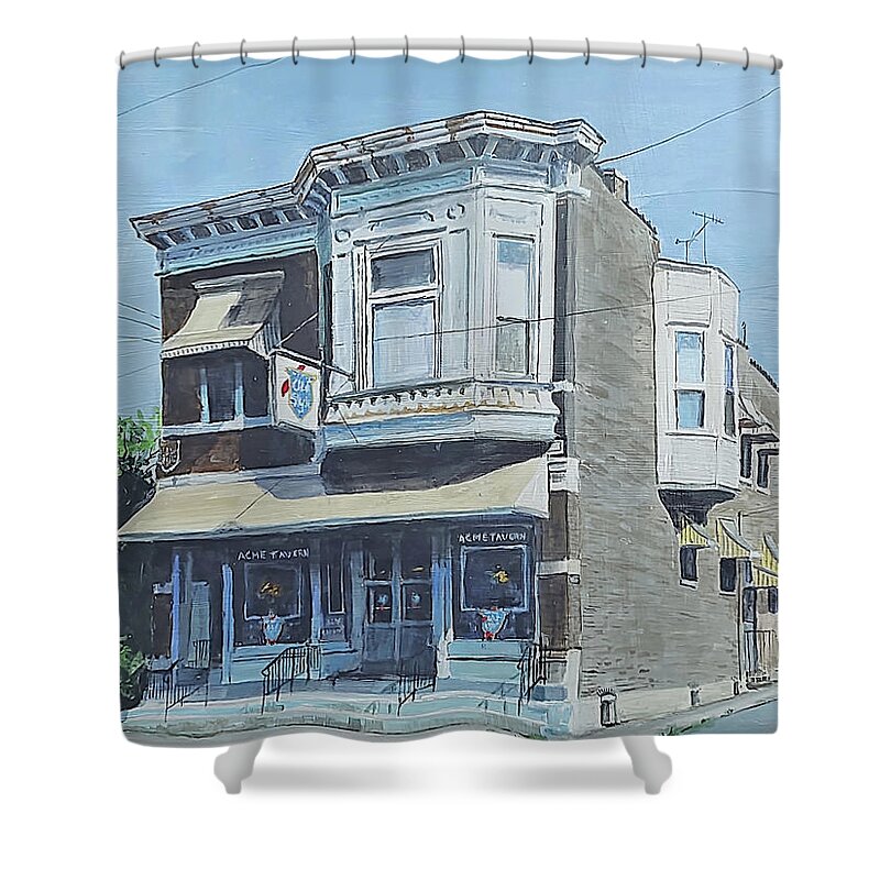 Americana Shower Curtain featuring the painting Corner Bar by William Brody